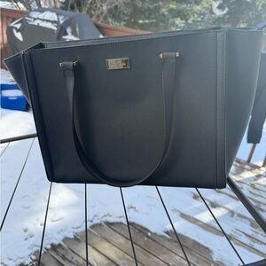 kate spade Navy Blue Structured Saffiano Tote with Gold Hardware